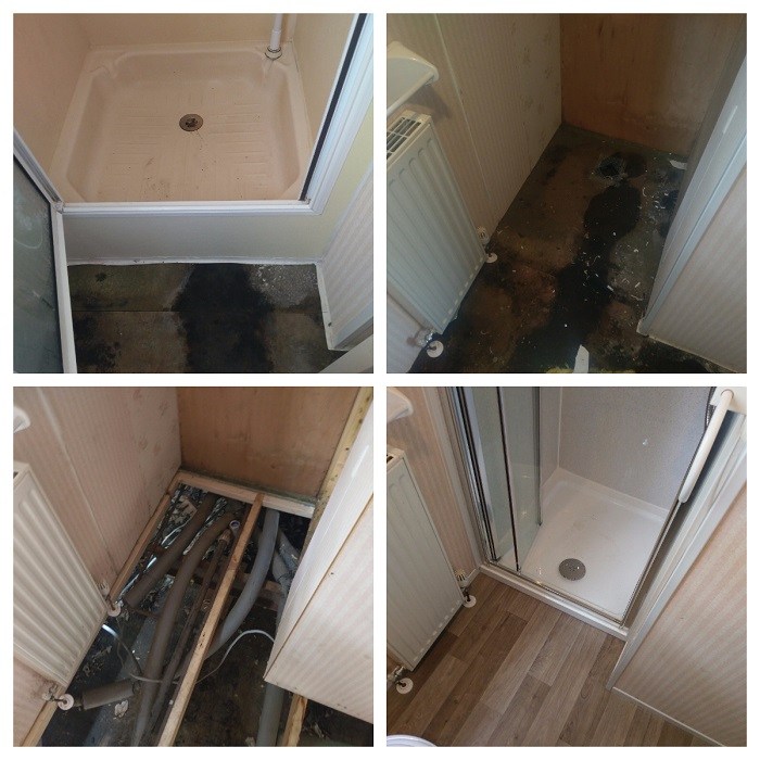 pictures of a new shower and floors fitted
