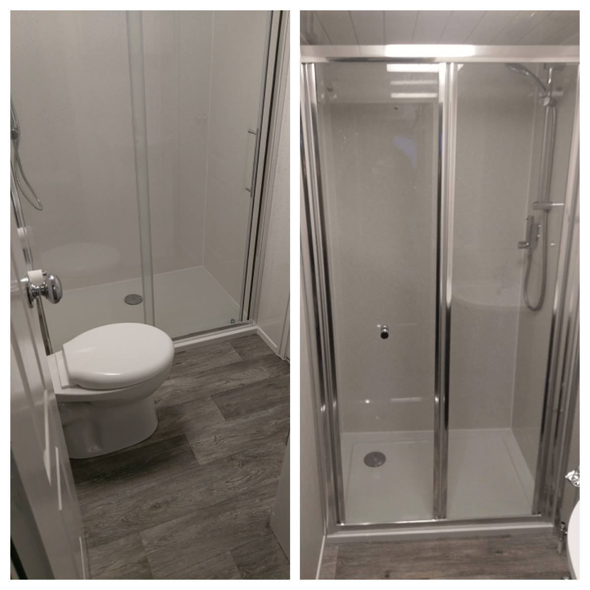 A picture of a new shower fitted in a static caravan